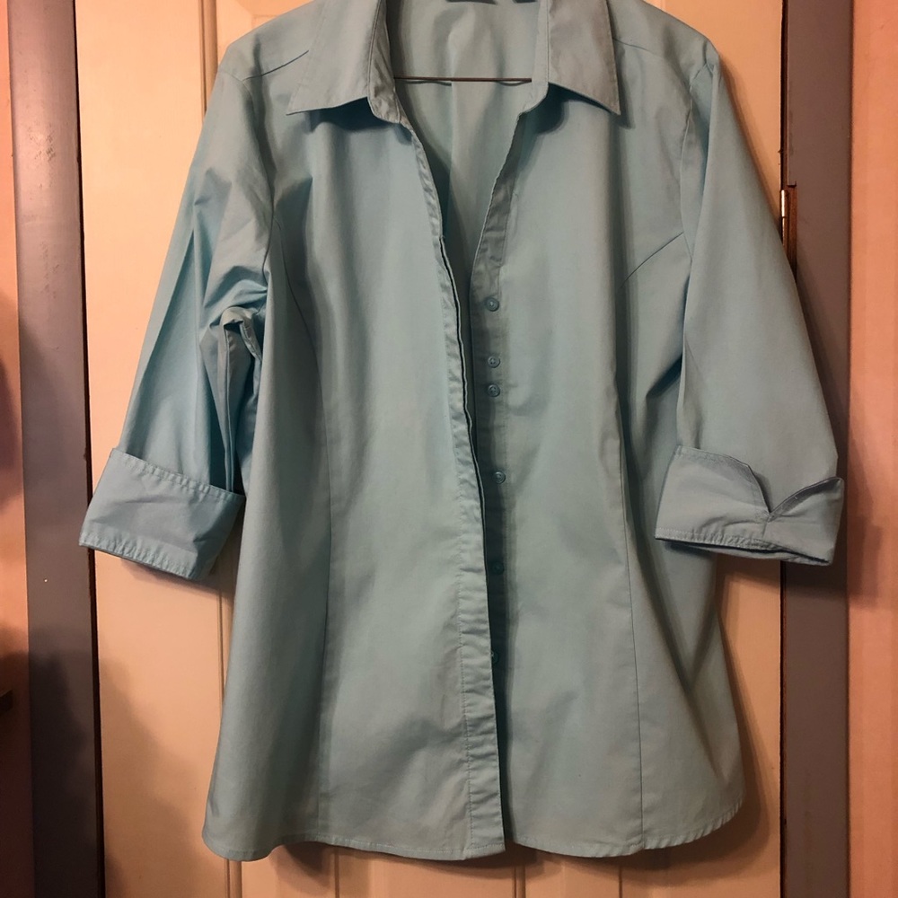 Ladies Button Up Blouse by Riders Teal Blue Size XXL